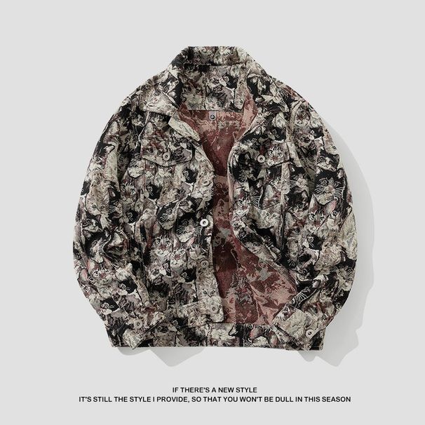 Men's Embroidered Denim Jacket - Loose Fit Casual Coat With Vintage Style For Spring & Autumn_mkmklike.com