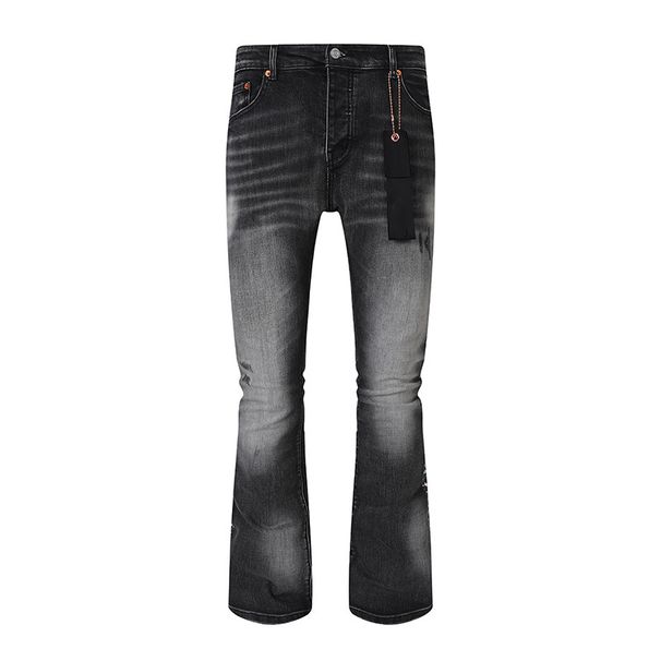 Men's Purple Retro Splash Paint Ripped Jeans High Street Distressed Flared Denim Pants_mkmklike.com