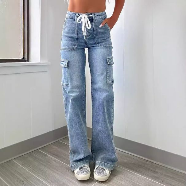 New Straight Jeans For Women Casual Style Lace Up Multi Pocket Functional Overalls In Stock_mkmklike.com