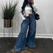 Y2K Retro Wide-Leg Jeans For Women – Distressed Blue Washed Flared Denim Pants With Fringe Hem_mkmklike.com