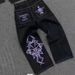 2023 Cross-border Hot-selling American High Street Fashion Brand Fully Embroidered Skull Pants For Men, Loose Straight_mkmklike.com