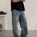 Men's American Retro Vintage Washed Distressed Loose Fit Casual Jeans Unisex Wide Leg Trousers Versatile Flowing Drape Pants_mkmklike.com