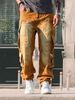 Men's Foreign Trade King Series Autumn Natural Whiskered Drape Jeans Washed Distressed Workwear Wide Leg Trousers_mkmklike.com