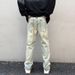 LKTM Men's Clothing#Yellow Mud Dyed Vintage Washed Printed Jeans For Men, High Street European And American Trendy_mkmklike.com