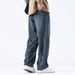 Men's Drawstring Elastic Waist Jeans Straight Leg Spring Summer American High Street Men's Casual Pants_mkmklike.com