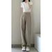Khaki Straight-leg Jeans Women, High-waisted, Slimming, Versatile, Loose Wide-leg Pants, Suitable For Petite Figures,_mkmklike.com