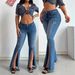 Rippled Distressed Flared Jeans – High-Stretch Bootcut Denim Pants – Women's Vintage Washed Bell Bottoms _mkmklike.com