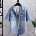 Men's Clothing Washed Gradient Denim Shirt Top Jacket Loose Casual Lapel Short Sleeved Shirt_mkmklike.com