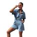 Women's Denim Jumpsuit Summer Short Sleeve High Waist Retro Style Stretch Comfortable Straight Leg Romper"_mkmklike.com