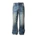 American Retro Dark Blue Lightning Cracked Jeans For Men And Women Loose Wide Leg Pants Washed Straight Flared Pants_mkmklike.com