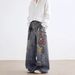 3D Three Dimensional Digital Printing Pants Chain Washed Ink Distressed Retro Wide Leg Straight Denim Trousers_mkmklike.com