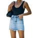 Women's Clothing High Waist Ripped Denim Mini Skirt Washed Frayed Hem A-Line Silhouette Comfortable Casual Style Polyester Fiber Skirt_mkmklike.com