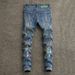 Men's Distressed Slim Fit Jeans – Vintage Washed Blue Denim With Paint Splatter & Stretch Comfort (28-38, Streetwear Essential)_mkmklike.com