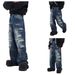 Trendy Distressed Ice-Wash Jeans – Relaxed Straight Fit With Stretch Waist & Hand-Painted Details_mkmklike.com