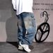 Men's Loose Wide Leg Denim Trousers Fashionable Leopard Print Trendy And Comfortable Long Pants_mkmklike.com