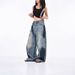 American-style Splatter-paint Ripped Curved Hem Jeans For Women, New High Street Loose Retro Design Versatile Wide-leg_mkmklike.com