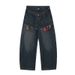 New Innovative Fake Two-piece Splicing Double Waist Jeans Men's And Women's Same Trendy Jazz Dance Wide-leg Pants_mkmklike.com