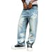Light Colored Washed Loose Wide Leg Jeans for Men Trendy Printed Casual Trousers Spring Autumn Style Cross Border Exclusive_mkmklike.com