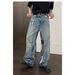 Men's Distressed Straight-Leg Jeans | Oversized Streetwear Pants | Vintage Wash & Knee Rips | 90s Hip-Hop Baggy Fit | Y2K Grunge Aesthetic_mkmklike.com