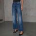 High-Waisted Straight Leg Jeans For Women - Slim Fit Stretch Denim With Distressed Hem & Fringe Details_mkmklike.com