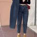 Fleece-Lined Pear-Shaped Body Harem Stretch Jeans For Women New Autumn Winter Plus High Waist Slimming Large Size_mkmklike.com
