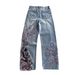 European And American Cross-border Popular Vintage Harajuku Embroidered Plum Blossom Pure Cotton Washed Denim Jeans,_mkmklike.com