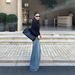 Women's Retro Playful Waistless Design Loose Wide Leg Jeans A-Line Korean Style Regular Fit Solid Color For Autumn Winter_mkmklike.com