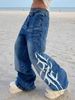 High Street Washed Pattern Print Straight Leg Jeans Casual Wide Leg Pants For Men And Women_mkmklike.com