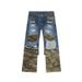 EF JEANS | 2025 New American Street Hole Niche Camouflage Hole Splicing Fashion Contrasting Jeans_mkmklike.com