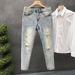 Men's Ripped And Distressed Jeans Trendy Summer Style Thin Slim Fit Casual Cropped Pants_mkmklike.com