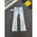 Unisex Cleanfit Stacked Flared Jeans, Light Mud Fade, Side Panel, Splatter & Ripped Knees, Breathable For Summer_mkmklike.com