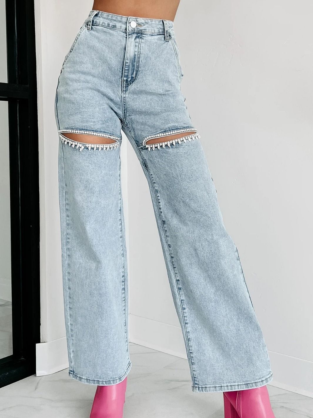 Women's Fashion Ripped Straight Leg Jeans Casual Spring/Summer 2024 Independent Website Wish Cross Border European American Style_mkmklike.com