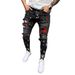 Men's Slim Fit Black Distressed Jeans – Stretch Cotton Skinny Denim Pants With Tapered Leg & Ripped Details For Streetwear_mkmklike.com