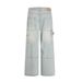 Punk Washed Denim Cargo Men's High Street Loose Wide-Leg Straight Long Pants Vintage Patchwork Design_mkmklike.com