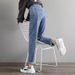 High-waisted Elastic Waist Jeans For Women, Loose Fit, Plus-size, Versatile, Slim-fit Straight Pants, Korean-style_mkmklike.com