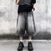 Men's Summer Denim Shorts Loose Straight Cut Elastic Waist Mid-Trend High Street Style For Boys_mkmklike.com