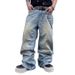 Vintage Washed Blue Jeans – High Street Oversized Straight-Leg Denim Pants (Unisex, S-3XL, Distressed, No Stretch, Drop-Cuff)_mkmklike.com