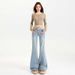Light Blue Flared Jeans For Women, Low-waisted Slimming Floor-length Pants, Black And White Wholesale_mkmklike.com