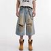 Denim Shorts Men's Summer New Hong Kong Style Hip-hop Hiphop Washed Hole Design Loose Cropped Pants Men_mkmklike.com