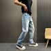 Light Blue Slim Fit Ripped Jeans For Men Straight Leg Washed Retro Style Slightly Flared Durable Harem Pants Spring Autumn_mkmklike.com