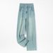 Zhizhi High-waisted Narrow Wide-leg Jeans Women, New Summer 2026, Loose Straight Pants For Petite Individuals, Casual_mkmklike.com