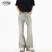Men's Vintage Washed Denim Bell Bottom Trousers Slim Fit Retro Rock Style Stretch Jeans_mkmklike.com