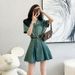 Cowboy Dress, Thin Pleated Skirt, Short Sleeved Summer High Waisted Casual Suit Collar_mkmklike.com