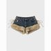 Women's Faux Fur Trim Denim Shorts, Y2K Lace-Up Side Low Waist Distressed Jean Shorts, Casual Club Party Streetwear Hot Pants For Daily Outdoor Wear_mkmklike.com