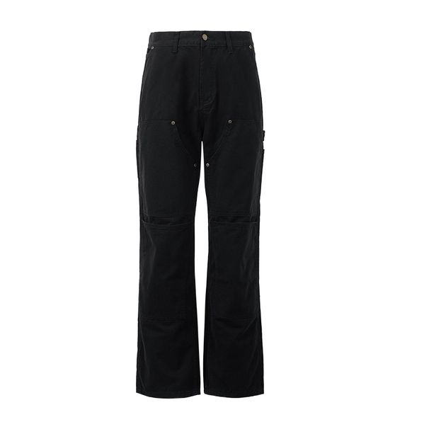 Men's Clothing Loose Fit Trendy Brand American Vintage Workwear Jeans - Straight Leg Cargo Pants With Rivets & Multi-Pockets (Black, Dark Army Green)_mkmklike.com