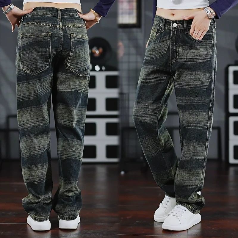Stylish Men's Wide Leg Jeans Casual Loose Straight Leg Pants mid Waist Cotton Non-Stretch Spring Autumn American High Street_mkmklike.com
