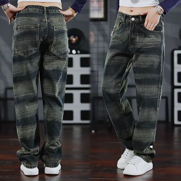 Stylish Men's Wide Leg Jeans Casual Loose Straight Leg Pants mid Waist Cotton Non-Stretch Spring Autumn American High Street_mkmklike.com