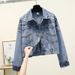 Women's Denim Jacket Style Short Loose Versatile Heavy Duty Beaded Relaxed Everyday Wear Versatile Comfortable Feshion Trend_mkmklike.com