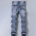 Fashionable Men's Jeans, Elastic Light Colored Casual Calf Pants, Retro Washed Slim Fit Men's Pants, Suitable For Daily Wear In All Seasons_mkmklike.com