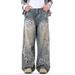 Men's Clothing Urban Relaxed Fit Jeans For Men | 80% Cotton Straight Leg Pants | Washed Taupe Graffiti Style | Comfort Stretch (S-XXL)_mkmklike.com